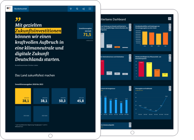 Two screenshots of the interactive evaluation options in the Digital Federal Budget