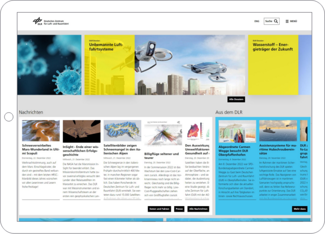 Screenshot der Startseite des DLR-Portals