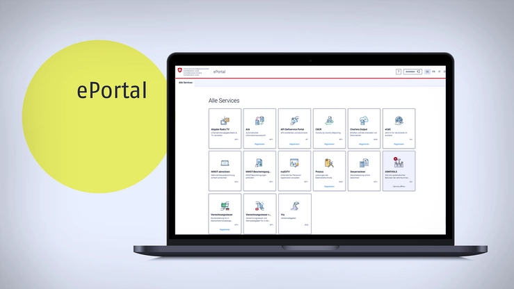 Laptop-Anischt eportal.admin.ch 2024