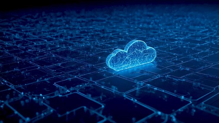 Digitale Cloud-Technologie auf vernetzten Datenplattformen im futuristischen Netzwerkdesign